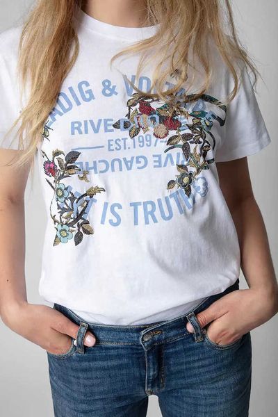 23SS Zadig Voltaire Designer T-shirts Lettre classique Imprimer Fleur Serpent Broderie Brodée Femmes T-shirt à manches courtes T-shirts Tops