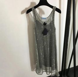 23SSShiny Rhinestone Mesh Vest Jurken met basis rokontwerper dames feest nachtclub zilveren jurk