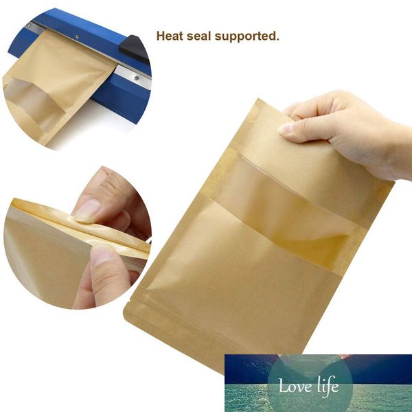 23x33CM grands sacs de poche debout avec fenêtre joint en papier Kraft refermable grand stockage de thé alimentaire livraison gratuite