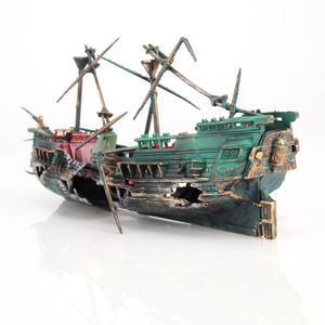 24x12 cm grote riumriumdecoratie boot plactisch schip lucht gesplitst schipbreuk vissen tank decor wrak gezonken y200917