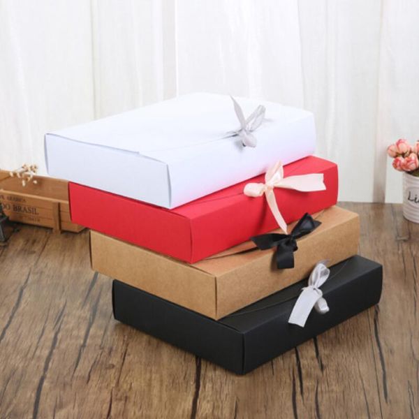 24*19.5*7cm boîte de papier d'emballage cadeau avec ruban grande capacité emballage de vêtements en carton Kraft blanc/noir/marron/rouge