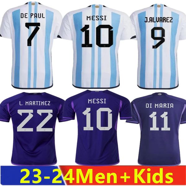 24 24 Argentina Camisetas de fútbol de 3 estrellas Fanáticos conmemorativos Versión del jugador MESSIS MAC ALLISTER DYBALA DI MARIA MARTINEZ DE PAUL MARADONA Niño Kit para niños Hombres Mujeres Camisa