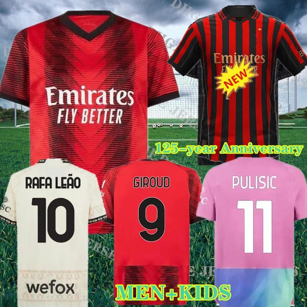 24 25 AC Giroud Pulisic Milans Jerseys de fútbol 125 aniversario de año 2024 Rebique Theo Reijnders Kessie de Ketelaere Rafa Leao Football Shirts Men Kids Kit Uniformi