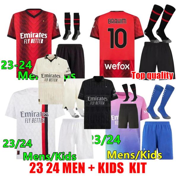 24/25 AC Jerseys S Camisa de fútbol Giroud Pulisic MNE 2024 Nuevo kit para niños Rebic Theo Reijnders Kessie de Ketelaere Rafa Leao Football Shirts Uniformi