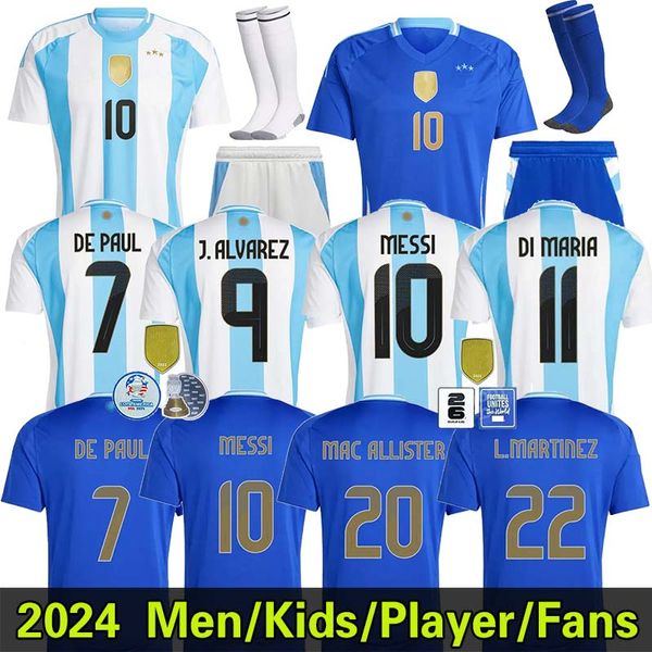 24 25 Argentine 3 Star Soccer Jerseys 2024 Copa America Cup Camitas Messis Dybala Di Maria Martinez de Paul Maradona Équipe nationale Men Kit Kit Player Football Shirt