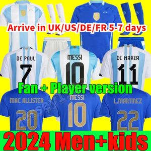 24 25 Argentina 3 estrellas Jerseys de fútbol Commemorative Version Versión del jugador Messis Dybala Di Maria Martinez de Paul Maradona Kit Kit Men 2024 Copa América Copa Camisetas