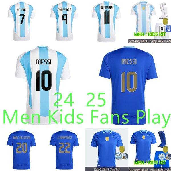 24 25 Argentine 3 Star Soccer Jerseys Messis Fans Joueur Version Di Maria Mac Allister Dybala Romero Martinez de Paul Maradona Child Kid Kit Men Women Football Shirt