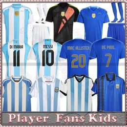 24 25 Argentina 3 estrellas Jerseys de fútbol Retro 1978 1986 1998 Fans Versión del jugador Messis Dybala Di Maria Martinez de Paul Maradona Kit Kit Men Copa America Cup Camisetas