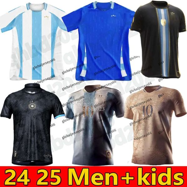 24 25 Argentina Jerseys de fútbol 2023 2024 Hombres Kit para niños 22 23 Maradona Dybala Messi Di María Martínez Allister Insignia especial Jugador Maillots de Soccer Shirt