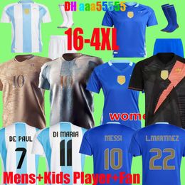 24 25 Argentinas Soccer Jerseys Fans Joueur Version Messis Mac Allister Dybala Di Maria Martinez de Paul Maradona Children Copa America Cup Womens Football Shirt