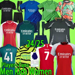 24/25 Arsen Soccer Jerseys 2024 Raya Rice Men Kids Kit Women Player Version Long Manche G.Jesus Martinelli Saka Havertz Henry Bergkamp Football Shirt Gardin