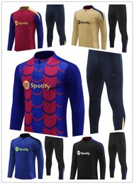 24 25 Barcelon Soccer Sportswear Badge geborduurd lange mouw half ritsvoetbal trainingspak kleding 2024 Men Kids Kit voetbalspoor pak sweater uniform