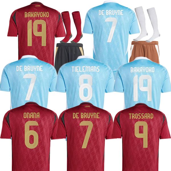 24 25 Belgique Jersey de football de Bruyne Lukaku Doku 2024 Euro Cup Team Football Shirt 2024 Home and Away Carrasco Tielemans Bakayoko Trossard Men Kid Kit Kit Kit