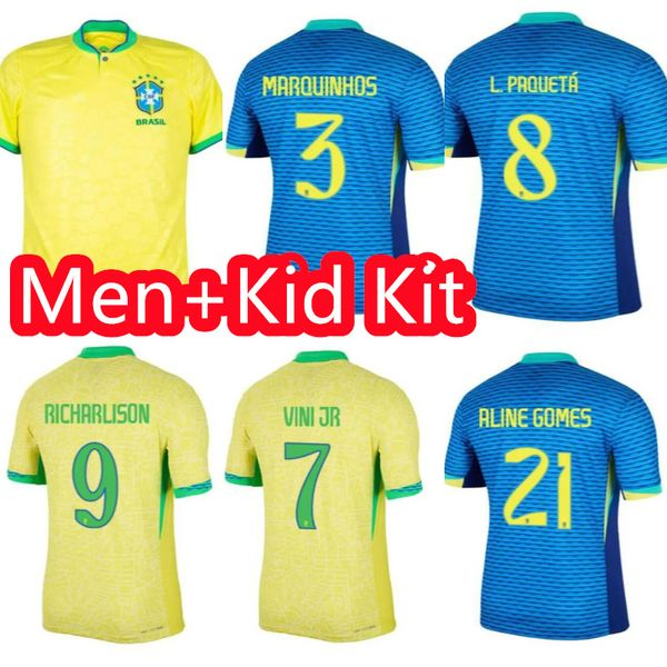 24 25 Brésil Jersey Soccer Jersey Football Jersey L.Paqueta Neymar Vini Jr.P.Coutinho Richarlison Football Shirt G.Jesus T.Silva Bruno Casemiro Home Men Football Kits
