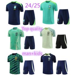 24 25 Brazilië Korte mouw Tracksuit Sportswear Men Training Suit voetbaltrui Kit Uniform 2024 2025 Coutinho Brasil Mouwloos Vest Volwassen Kids voetbaltracksuit