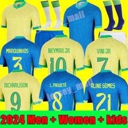 24/25 Brasil Soccer Jersey L.Paqueta Neymar Vini Jr.P.Coutinho Richarlison Camisa de fútbol G.Jesus T.Silva Bruno G. Pelé Casemiro 2024 Menores Mujeres Kit de niños Jerseys