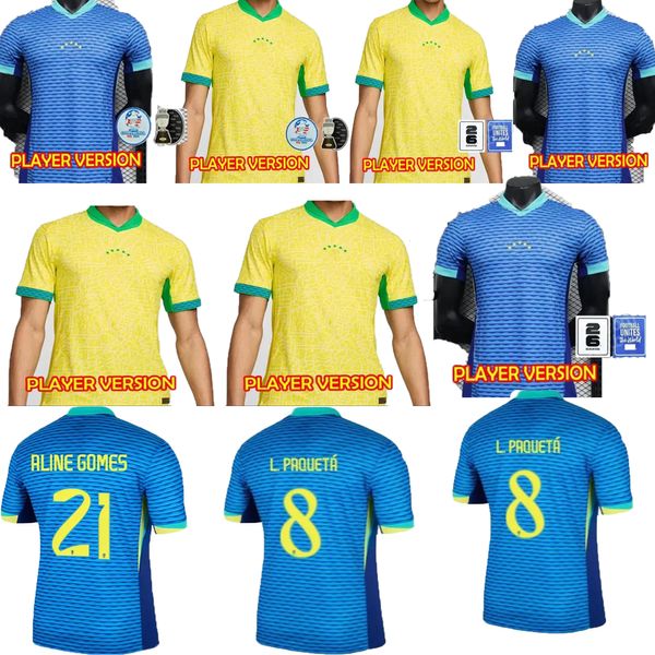 24/25 Brazil Player Version Soccer Jersey Neymar Jr Casemiro National Team G.Jesus P.Coutinho Home Away Men L.Paqueta T.Silva Pele Marcelo Vini Jr Football Uniforme