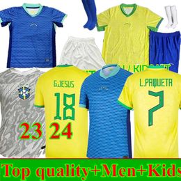 24 25 Brazilië voetbalshirt NEYMAR JR Brazilië CASEMIRO Nationaal team thuis uit dames Heren Kinderen L.PAQUETA T.SILVA PELE MARCELO VINI JR Voetbalshirt Uniform