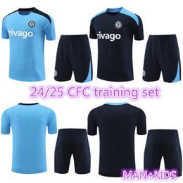 24 25 Kit de maillot de football adulte CFC Survêtement à manches courtes PULISIC 2024 2025 Short Mount Havertz Sterling Jorgenho Combinaison d'entraînement KOULIBALY KANTE Survêtements Ensemble pour enfants