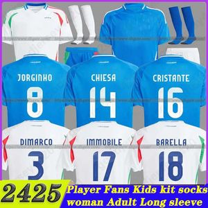 24 25 Chiesa Soccer Jerseys 2024 Home and Away Raspadori Verratti Barella Totti Lorenzo Politano spécial Miretti Football Uniforme