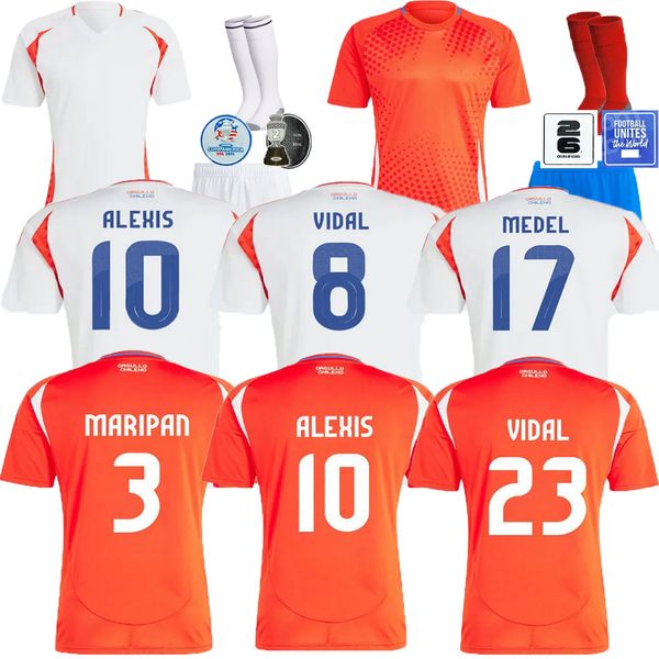 24 25 Chili Jerseys de football Alexis Vidal 2024 Chili National Team Football Home Red Away White Full Set Camiseta Zamorano Isla Ch.Chemise de kit pour enfants