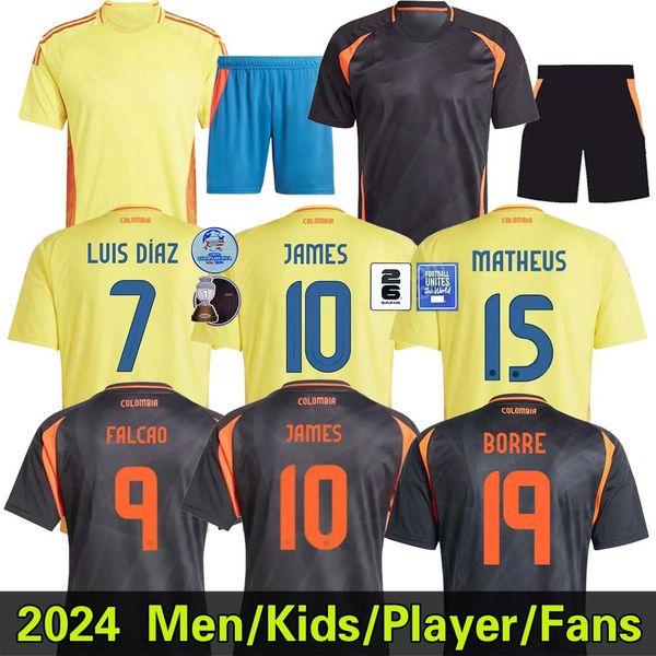 24 25 Colombia James Soccer Jerseys 2024 Columbia Copa America Copa Camisetas Camisa de fútbol del equipo nacional D. Valoyes Arango C. Chucho Cuadrado Home Away Men Kids Kit Kit