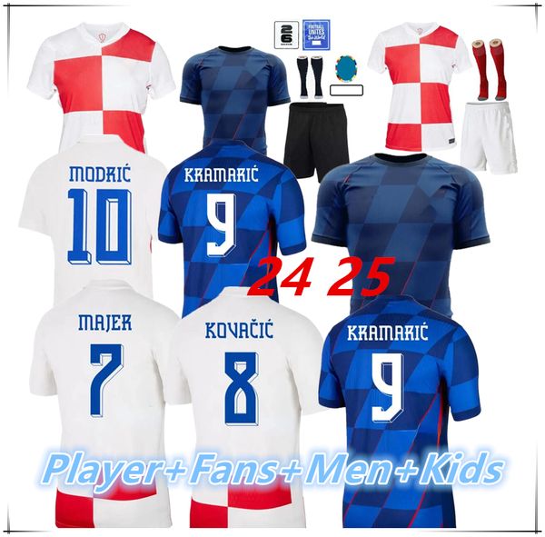 24 25 Jersey de football croate Sweat-shirt de football masculin 2024 Fan Edition Player Edition Kid Kit + chaussettes Modric Kovacic Pasalic Perisic Europe Championship