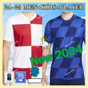 24 25 Kroatias Soccer Jersey 2024 Euro Cup Nieuw 2025 Kroatie National Team Retro voetbalshirt Kids Kit Set Home White Away Blue Uniform Modric Kovacic Pasalic Perisic