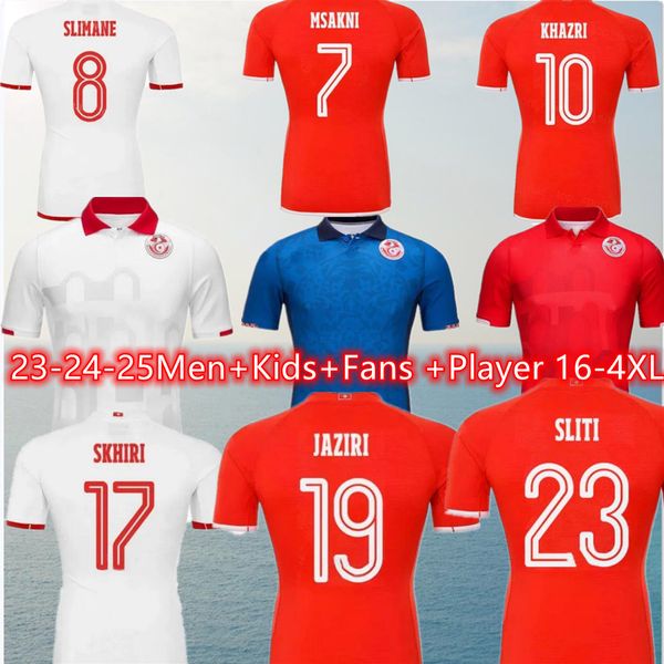 24-25 Copa de la camiseta de fútbol tunecino 2024 en casa y fuera del tercer camiseta Msakni Hannibal Maaloul Sliti Khenissi Slimane Fan Player Uniforme de uniforme masculino.