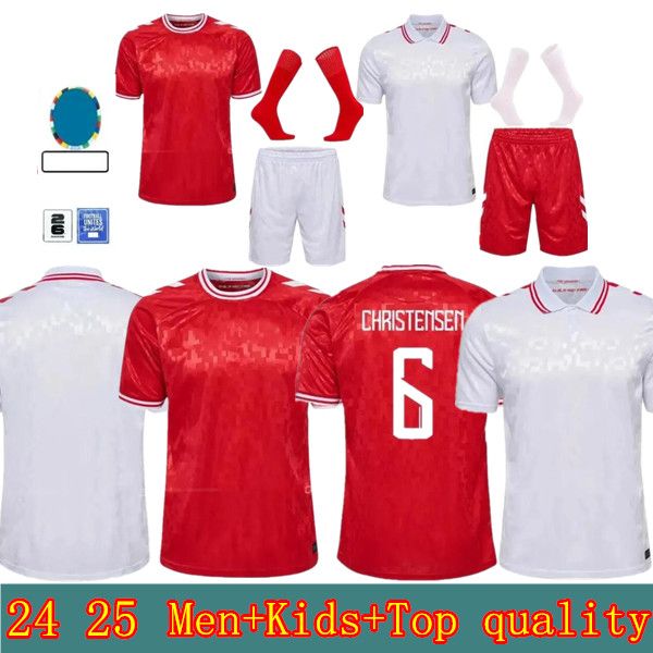 24 25 Danemark Soccer Jersey 2024 Euro Eriksen Home Red Away White Kjaer Christensen Skov Olsen Jensen Eriksen Dolberg Football Shirts