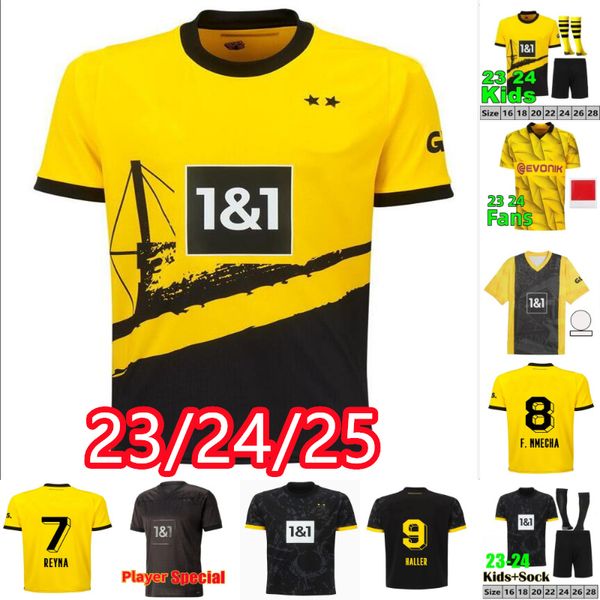 24 25 Dortmunds Soccer Jerseys Kid Kit Quatrième 4th spécial Sancho Moukoko 2023 2024 Coupe Trikot 50th Anniversary Football Shirt Home Away Third Reus Reus Brandt sets