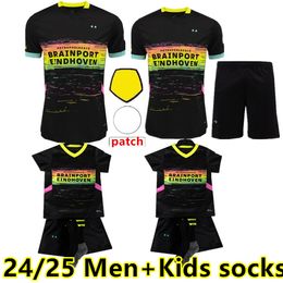 24/25 Eindhoven weg voetballen Jerseys Kids Men Kits 2024 2025 Hazard Fabio Silva Men Kids It Football Shirts Fans Player Versie Set Top volwassen kits Xavi 10