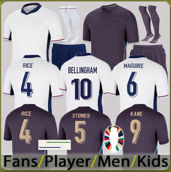 24/25 Angleterre Chemit Soccer Jerseys Bellingham Kane Saka 2024 Angleterre Men Femmes Kid Kit Football Grealish White Bright Sterling Rashford Sancho Eurocup Jersey