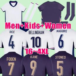 24 25 Camisa de Inglaterra Bellingham Rashford Kane 2024 Euro Football Kit Home White White Men Kits Kits Women Saka Rice Foden 16-4xl