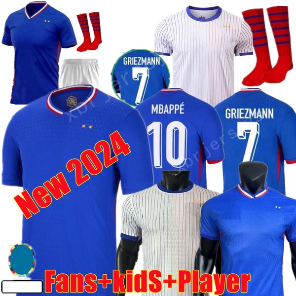 Francés 2024 Euro Cup en casa Jersey Mbappe Soccer Jerseys Coman Saliba Dembele Kante Maillot Benzema Griezmann Pogba Varane Kids Men fanáticos Jugador de fútbol 4xl