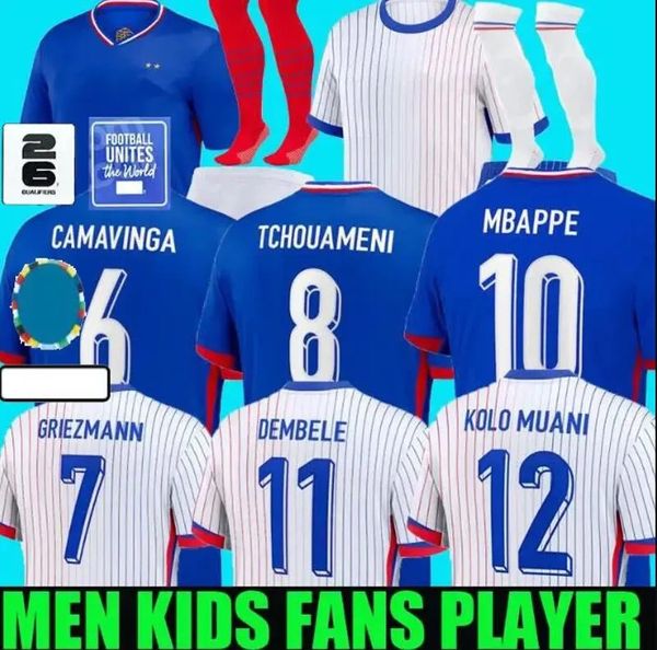 24 25 Euro Cup French Home Jersey Mbappe Soccer Jerseys Dembele Coman Saliba Kante Maillot de Foot Squipe Maillots Griezmann Kids Kit Men Player Football Shirt New