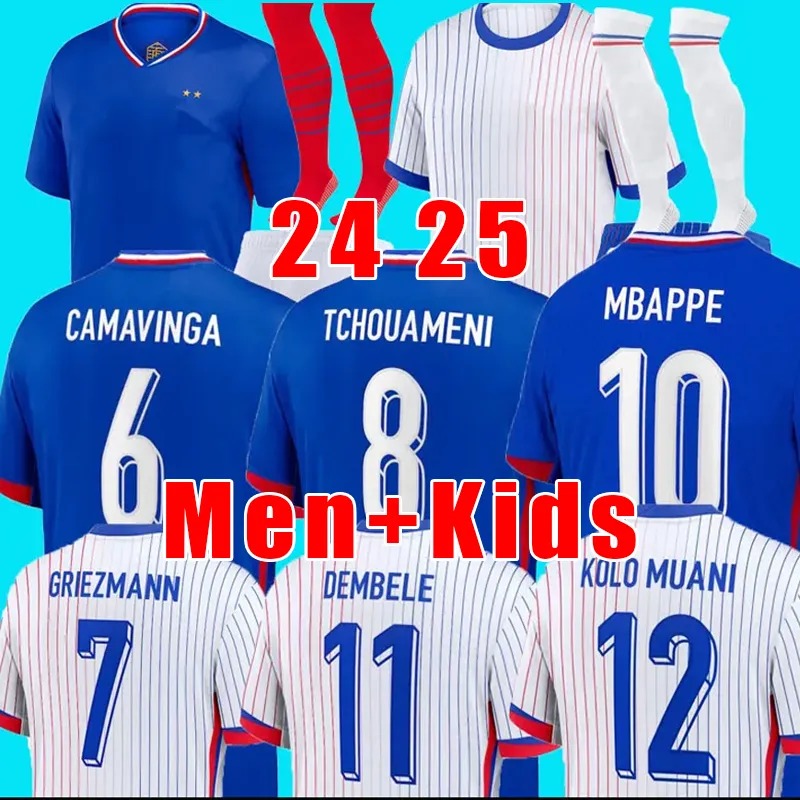 24 25 Euro Cup FRANCE MBAPPE MAGLIA DI SOCCIO 2024 Dembele Coman Saliba Kante Maillot de Foot Equipe Maillots Griezmann Men Player Shirts KitS Kits