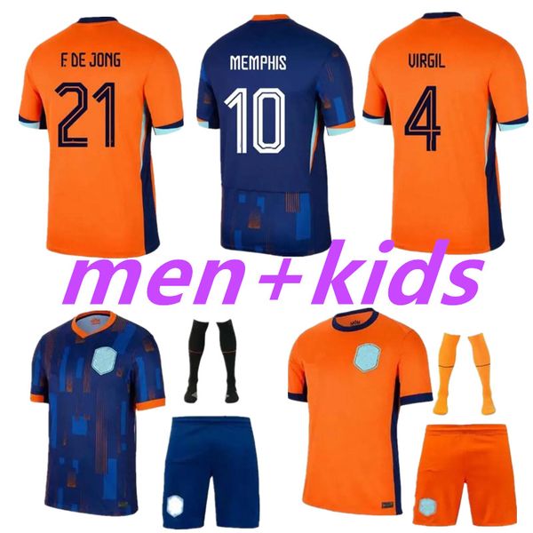 24 25 Eurocopa Países Bajos Memphis Copa de Europa Holland Club Jersey Jong Virgil Dumfries Bergvijn Camisa 2024 Klaassen Blind de Ligt Hombres Kit Kit Fútbol Camiseta