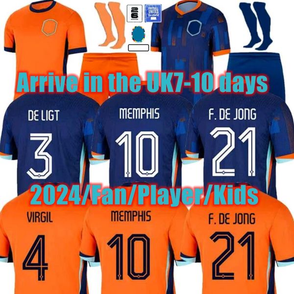 24 25 Eurocopa Países Bajos Memphis Copa de Europa 24 25 Holanda Club Jersey Jong Virgil Dumfries Bergvijn 2024 Klaassen Blind de Ligt Men Kids Kit Fútbol