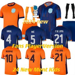 2024 Euro Copa Países Bajos Memphis Holland Jersey Fde Jong Jong Virgil Dumfries Bergvijn Camisa 2024 2025 Klaassen Blind de Ligt Hombres Kit Kit Fútbol Camisa de fútbol