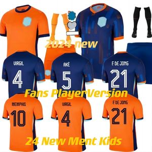 2024 Euro Cup Pays-Bas Memphis Holland Jersey Fde Jong Jong Virgil Dumfries Bergvijn 224 2025 Klaassen Blind de Ligt Men Kids Kit Kit Football Shirt