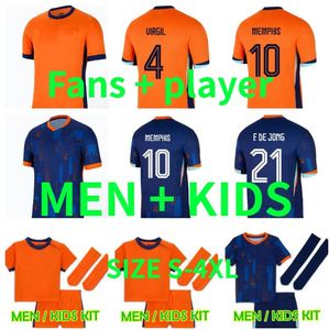 24 25 Euro Cup Pays-Bas MEMPHIS Soccer Jersey Coupe d'Europe Holland Club JONG VIRGIL BERGVIJN 2024 KLAASSEN BLIND DE LIGT Hommes Enfants Kit Football Shirt Player version