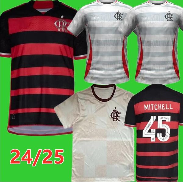 Flamengo Soccer Jerseys 2024 2025 VIDAL DE ARCASCAETA GABI FOOTBALL THIRT PEDRO B.henrique E.Ribeiro Camisa Player Version 24/25 Gerson Outubro Rosa Pink David Gabi