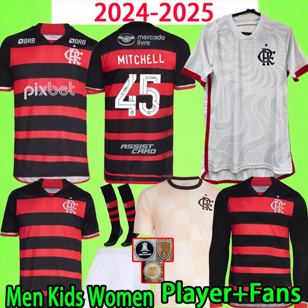 24/25 Jerseys de fútbol Flamengo 2024 2025 Camisa de fútbol Conjuntos para hombres Kit para niños Camisa de futebol manga larga Pedro Diego Gerson Gabi Lorran Pulgar Fans jugador