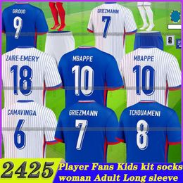 24 25 Jersey de maison française Zidane Mbappe Soccer Jerseys Dembele Coman Saliba Kante Maillot de Foot Equice Maillots Griezmann Kid Kit Men Player Football Shirt