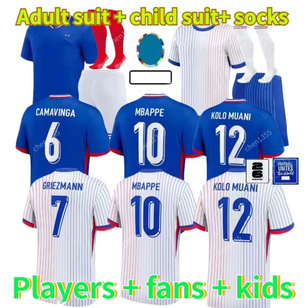 24 25 French Mbappe Kante Benzema 2024 Fans Joueur Version Griezmann Giroud Maillot de Foot Men Shirt Kid Kit Varane Dembele Football Uniforme