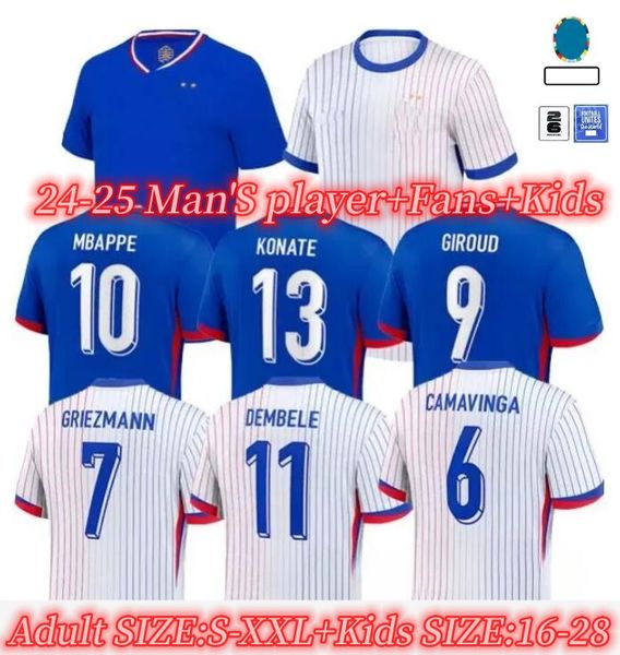 24 25 French Mbappe Kante Benzema Football Jersey 2024 Europe Championship Fan Player Version Maillot de Foot's Shirt Kids Set Football Jersey peut être personnalisé