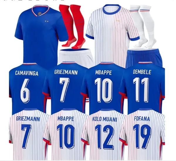 24 25 Jerseys de fútbol franceses MBAPPE KANTE BENZEMA 2024 Euro Cup Fans Versión del jugador GRIEZMANN GIROUD Maillot de foot Camisa para hombres Kit para niños VARANE DEMBELE Fútbol unifor