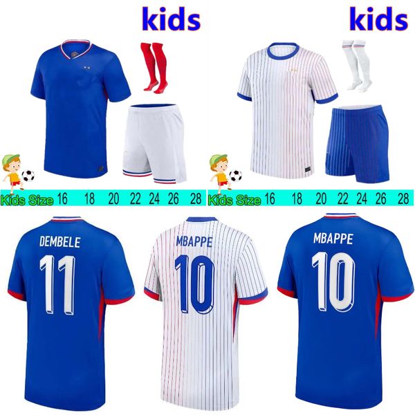 24 25 Jerseys de football français Villes à domicile Away Euro Cup 2026 Qualifiants Football Mbappe Dembele Coman Saliba Kante Griezmann Kids Kit Men Player Football Shirt