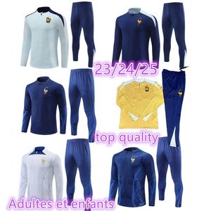 24 25 Kit de kit d'enfants de survêtement français Set Euro Cup MBAPPE survivant Jogging Football Equipe de 23 24 25 SOCIER D'ENTRAÎNE